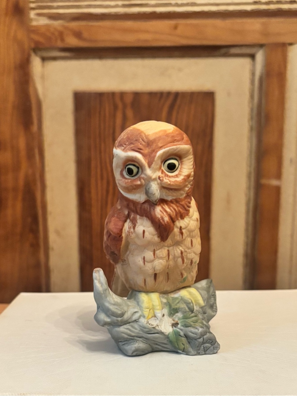 Ceramic Owl Figurine - Brown and Cream Decorative Bird